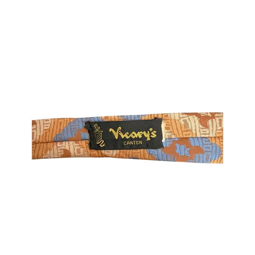 Vioni's Canton Vintage Necktie Brown Blue‎ Geometric Men's Tie 57